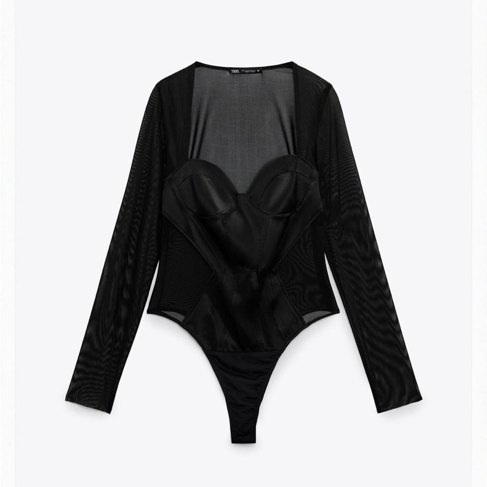 Zara black bodysuit partially see-through